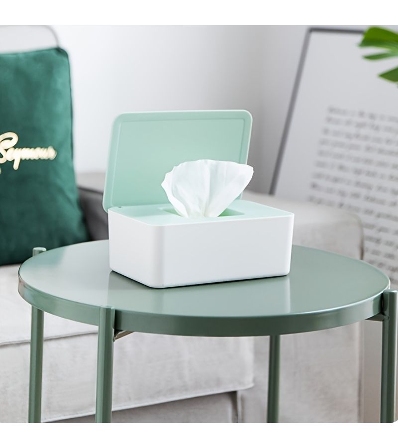 Green Cover White Box Plastic Desktop Wet Tissue Box With Lid Dustproof Seal Storage For Home Office Decor - Image 5