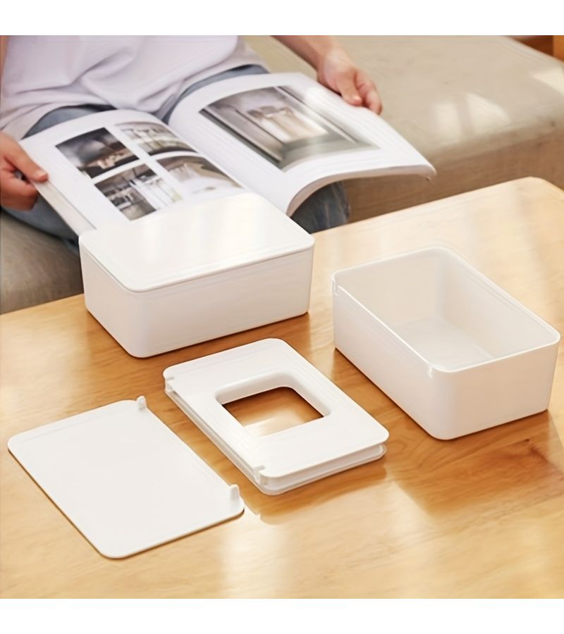 Green Cover White Box Plastic Desktop Wet Tissue Box With Lid Dustproof Seal Storage For Home Office Decor - Image 4
