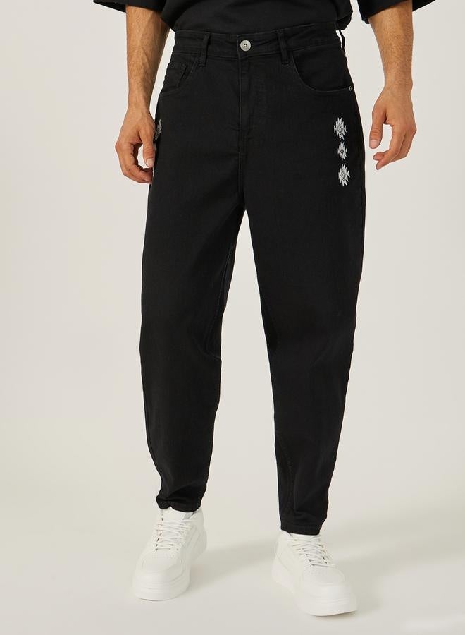Styli Mid Rise Balloon Fit Embroidered Jeans  - Image 1