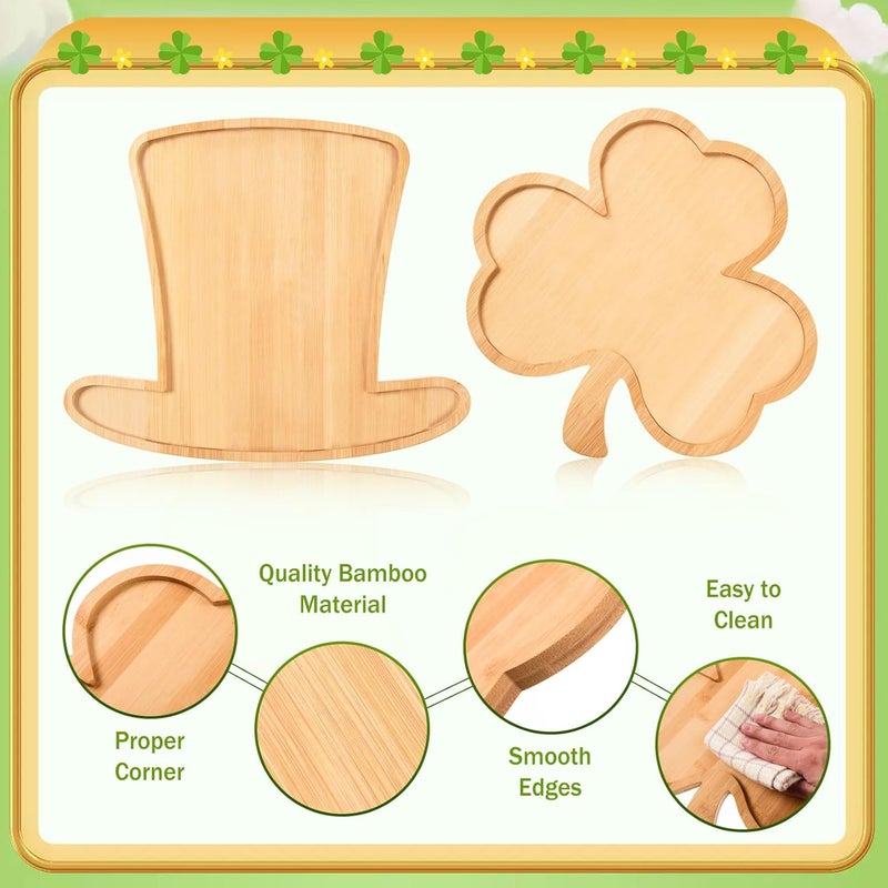 AWIZOM AWIZOM 2 Pcs St Patricks Day Serving Platters Shamrock and Leprechaun Top Hat Shaped Wooden Trays Large Bamboo Charcuterie Boards Wood Snack Cheese Dish Plates for Irish Holiday Housewarming Present - Image 5