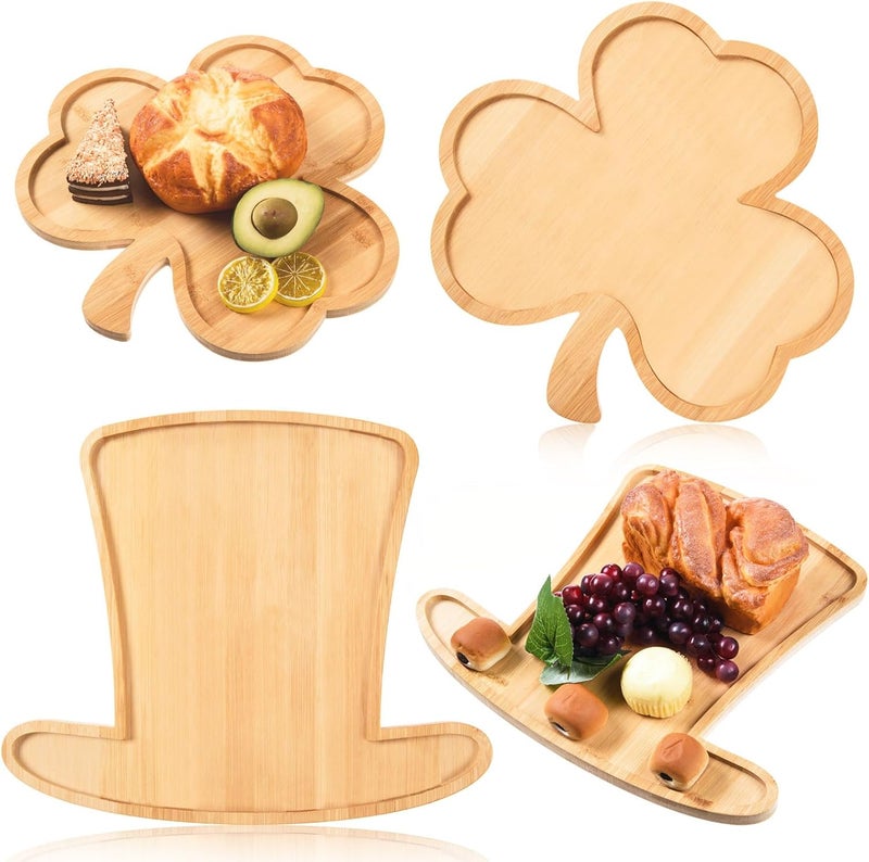AWIZOM AWIZOM 2 Pcs St Patricks Day Serving Platters Shamrock and Leprechaun Top Hat Shaped Wooden Trays Large Bamboo Charcuterie Boards Wood Snack Cheese Dish Plates for Irish Holiday Housewarming Present - Image 1