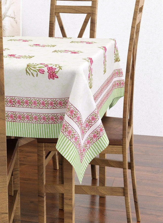 BLOCKS OF INDIA Cotton Hand Block Print Rectangular Table Cloth For 6 Seater Dining Table (60 Inch X 90 Inch) (Pink Buta) - Image 1
