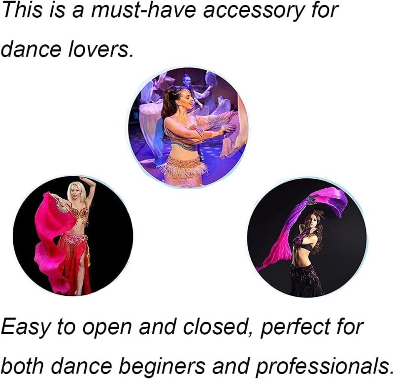 Silk Fans 180Cm Blue Purple Orange - Handmade Real Silk Belly Dance Fans With Durable 3-Line Rolled Edges - Collapsible Long Silk Veil Fans For Women Performance Wedding Halloween - Image 5
