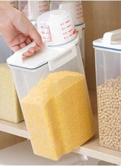 Rice Storage Container 2kg Dry Food Airtight Cereal Container with Measuring Cup Lid, BPA-Free Plastic Transparent Bulk Grain Dispenser Box for Oatmeal, Flour, Nuts