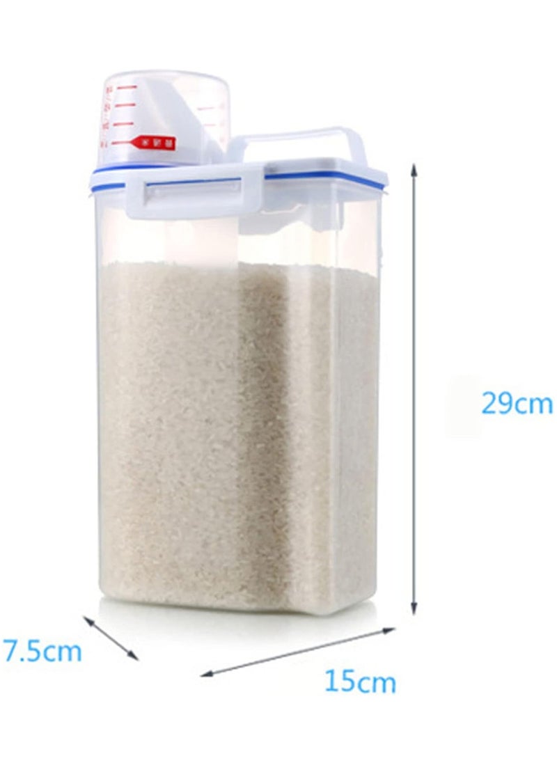 Kimaya - Rice Storage Container 2kg Dry Food Airtight Cereal Container with Measuring Cup Lid, BPA-Free Plastic Transparent Bulk Grain Dispenser Box for Oatmeal, Flour, Nuts - Image 1