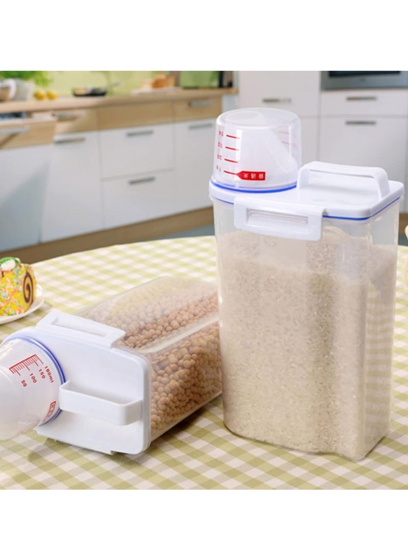 Kimaya - Rice Storage Container 2kg Dry Food Airtight Cereal Container with Measuring Cup Lid, BPA-Free Plastic Transparent Bulk Grain Dispenser Box for Oatmeal, Flour, Nuts - Image 1