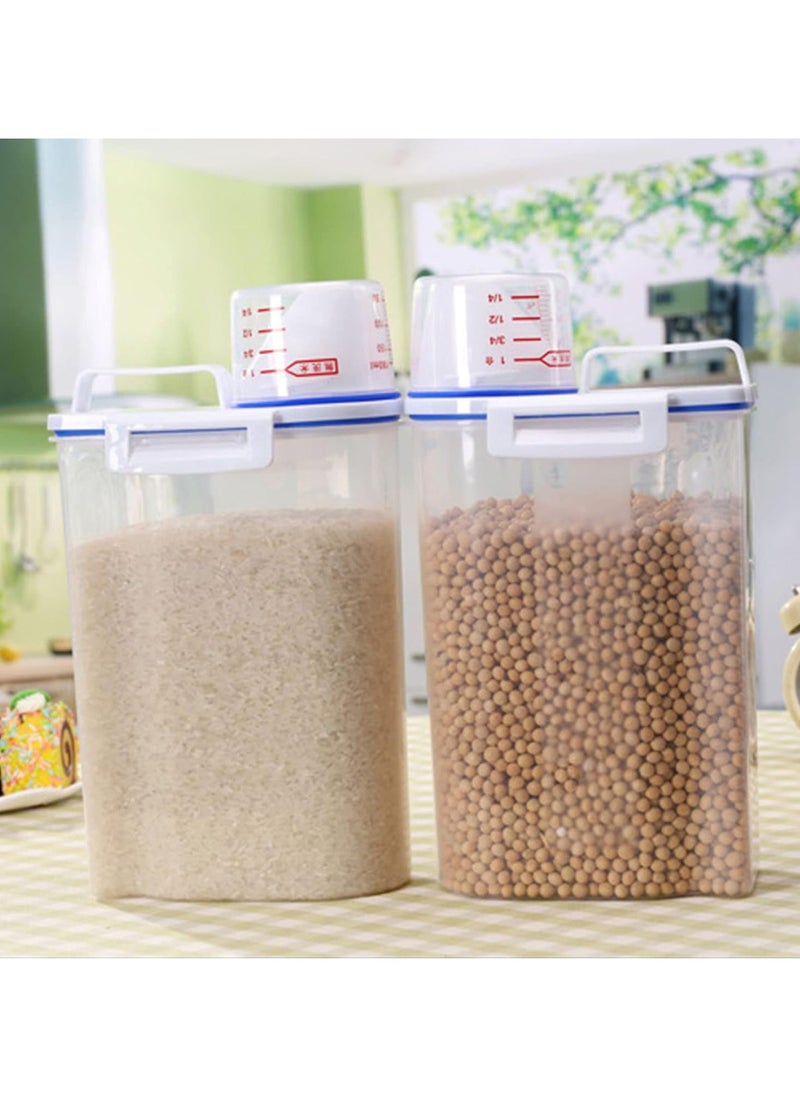 Kimaya - Rice Storage Container 2kg Dry Food Airtight Cereal Container with Measuring Cup Lid, BPA-Free Plastic Transparent Bulk Grain Dispenser Box for Oatmeal, Flour, Nuts - Image 1
