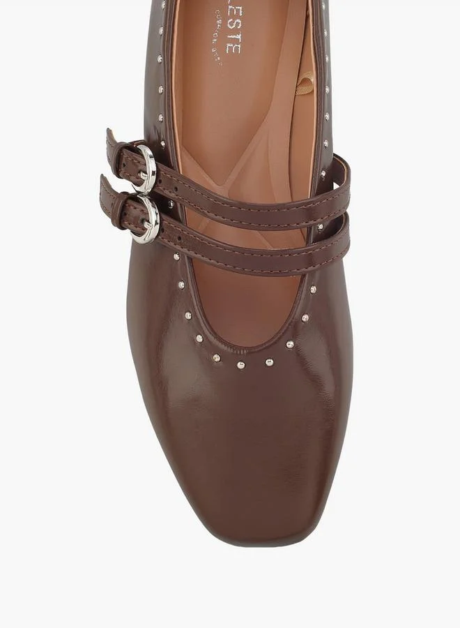 Celeste BROWN Women Embellished Double Strap Mary Jane Shoes for Women | Best Price UAE
