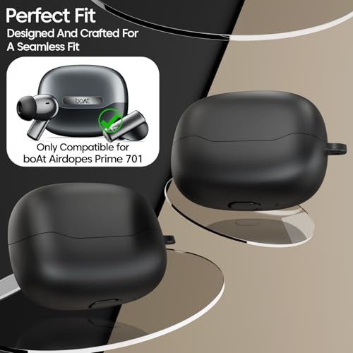 Sounce Premium Silicone Earphone Case Cover Compatible with Boat Airdopes Prime 701 ANC – Shock Absorbing Protective Skin with Soft Anti-Slip Grip, Scratch & Dust Resistant, Front LED Visible (Black) - Image 3