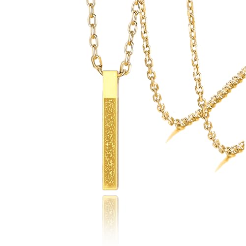 VASSAGO Islamic Ayatul Kursi Necklace for Women Men Allah Arabic 3D Bar Necklace Muslim Koranic Quran Stainless Steel/Leather Chain Necklace Islam Eid Islamic Gift Jewelry (Gold Ayatul Kursi Necklace) - Image 1