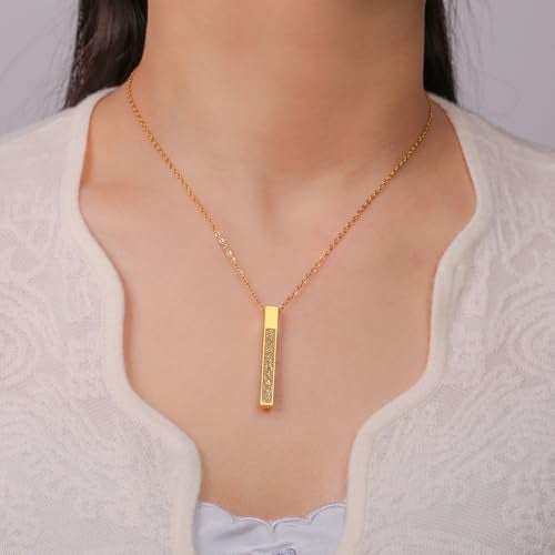 VASSAGO Islamic Ayatul Kursi Necklace for Women Men Allah Arabic 3D Bar Necklace Muslim Koranic Quran Stainless Steel/Leather Chain Necklace Islam Eid Islamic Gift Jewelry (Gold Ayatul Kursi Necklace) - Image 4