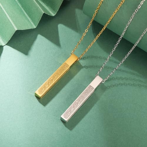 VASSAGO Islamic Ayatul Kursi Necklace for Women Men Allah Arabic 3D Bar Necklace Muslim Koranic Quran Stainless Steel/Leather Chain Necklace Islam Eid Islamic Gift Jewelry (Gold Ayatul Kursi Necklace) - Image 5