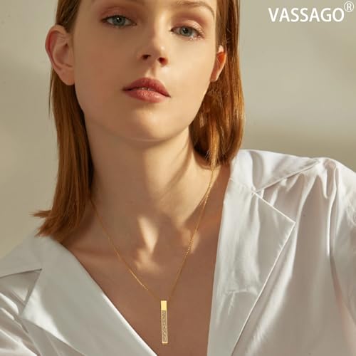 VASSAGO Islamic Ayatul Kursi Necklace for Women Men Allah Arabic 3D Bar Necklace Muslim Koranic Quran Stainless Steel/Leather Chain Necklace Islam Eid Islamic Gift Jewelry (Gold Ayatul Kursi Necklace) - Image 2