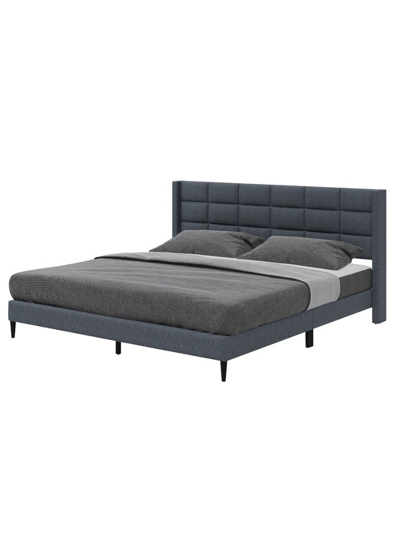 رويال أوك سرير رويالووك ويلو مبطن بحجم كوين، إطار خشبي متين، لوح رأس مبطن بقماش الكتان، تصميم عصري، سرير كوين متين - Image 2