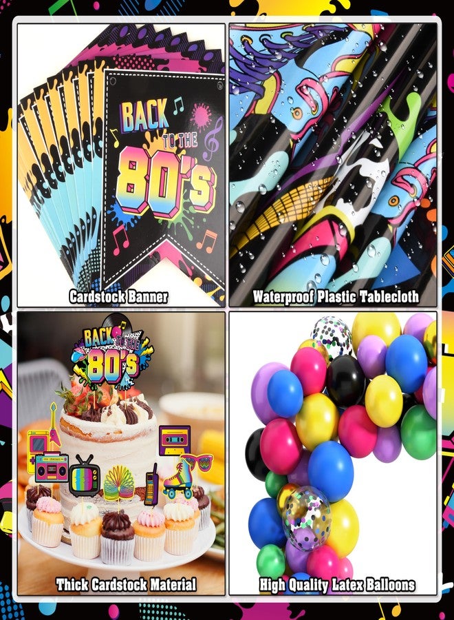 Fayoo 80s Party Decorations 90s Theme Birthday Party Decorations 80s Party Supplies with Back To The 80's Backdrop Tablecloth HAPPY BIRTHDAY Bannner Radio Boombox and Mobile Phone Balloon Arch Kit - Image 3