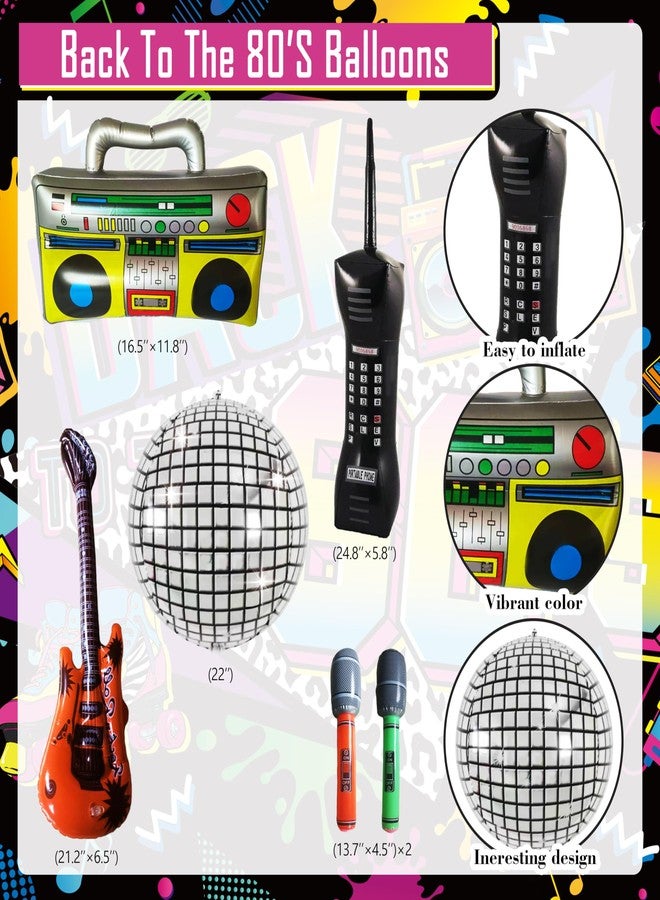 Fayoo 80s Party Decorations 90s Theme Birthday Party Decorations 80s Party Supplies with Back To The 80's Backdrop Tablecloth HAPPY BIRTHDAY Bannner Radio Boombox and Mobile Phone Balloon Arch Kit - Image 4