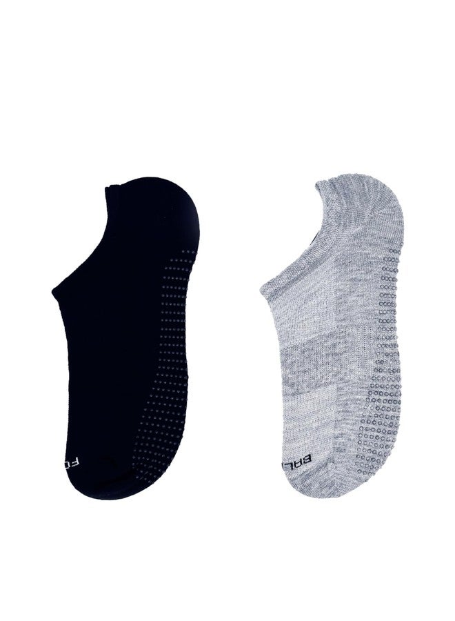 Balanced Yoga Stuff Non-Slip Grip Athletic Low Cut Socks, 2 Pairs, Gray, Black, Cushioned Performance No Show Unisex (US, Numeric, 6, 10, Regular, Regular, 2, Grey Black) - Image 1