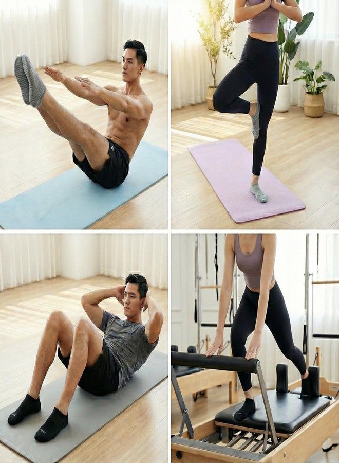 Balanced Yoga Stuff Non-Slip Grip Athletic Low Cut Socks, 2 Pairs, Gray, Black, Cushioned Performance No Show Unisex (US, Numeric, 6, 10, Regular, Regular, 2, Grey Black) - Image 3