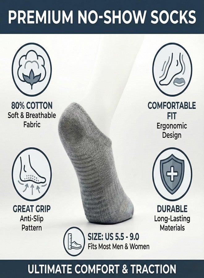 Balanced Yoga Stuff Non-Slip Grip Athletic Low Cut Socks, 2 Pairs, Gray, Black, Cushioned Performance No Show Unisex (US, Numeric, 6, 10, Regular, Regular, 2, Grey Black) - Image 2