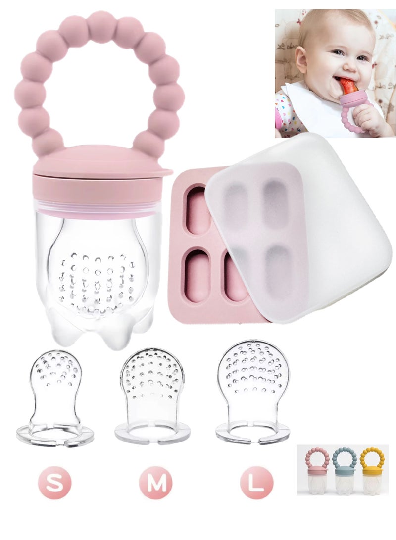 Fresh Food Feeder & Teether, BPA-Free Pacifier with Freezer Tray, 3 Replacement Pouches & Popsicle Molds , 6 Months and Above .(Pink).  - Image 1