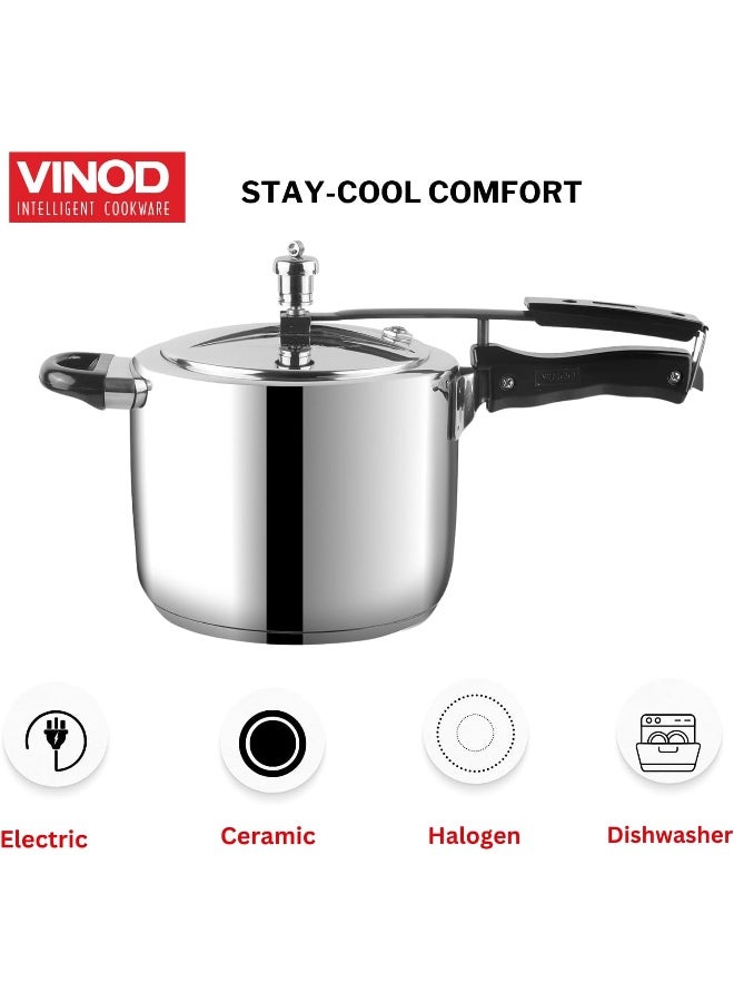 VINOD 5.5Liters Stainless Steel Inner Lid Pressure Cooker - 5.5 Litre | Sandwich Bottom Cooker | Induction and Gas Base | ISI and CE Certified silver - Image 3
