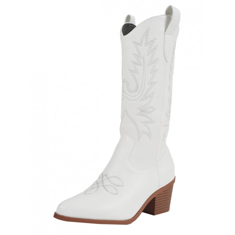 New Plus Size Boots Women High Heel High Boots White Western Denim Knight Boots - Image 1