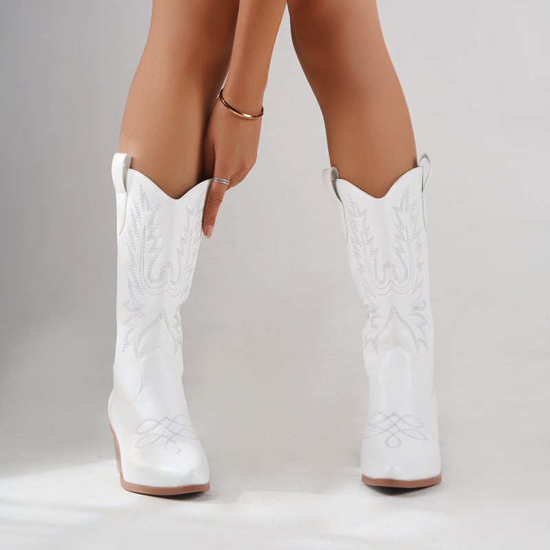 New Plus Size Boots Women High Heel High Boots White Western Denim Knight Boots - Image 4