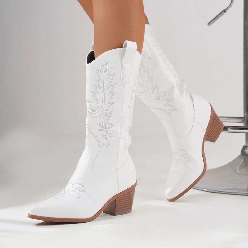 New Plus Size Boots Women High Heel High Boots White Western Denim Knight Boots - Image 2