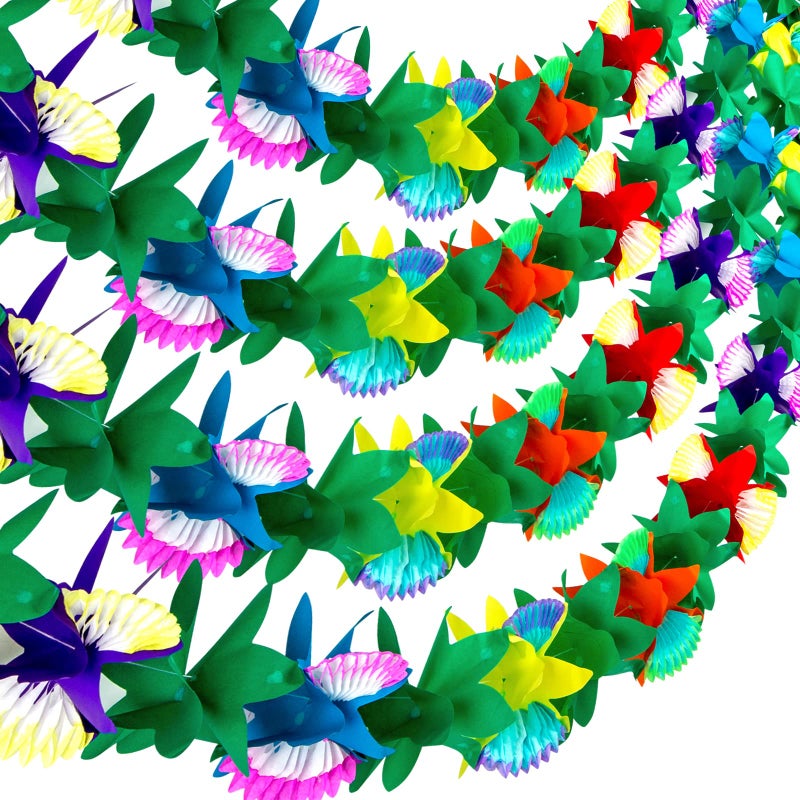 زينة حفلات FUTUREPLUSX 4 قطع من إكليل الزهور الاستوائية بطول 98 قدم زينة حفلات لواء من الورق بألوان متعددة إكليل الكركديه هاواي لزينة حفلات المكسيك تكي بارتي