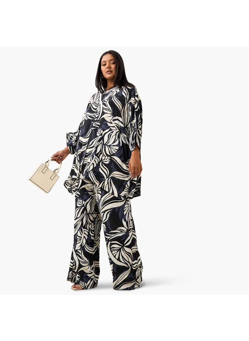  أولا بوبكن Plus Size Ulla Popken All-Over Print Top with 3/4 Sleeves