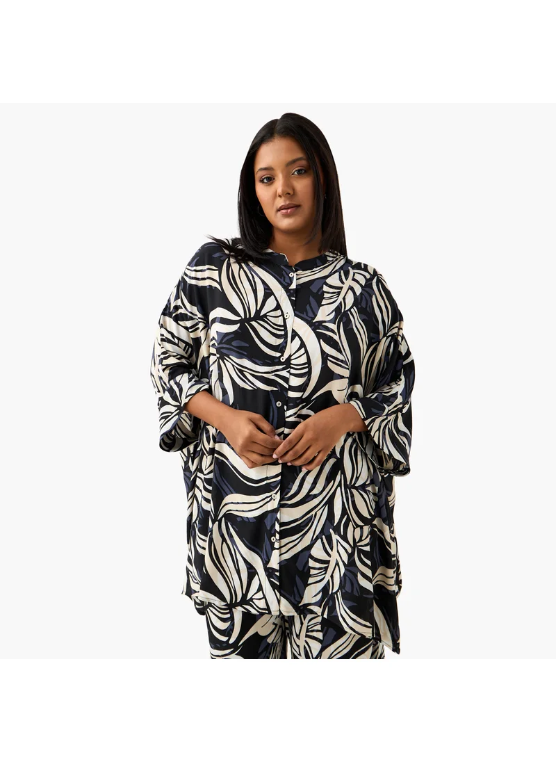  أولا بوبكن Plus Size Ulla Popken All-Over Print Top with 3/4 Sleeves