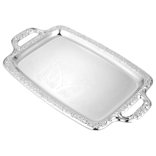 Cabilock Elegant Rectangular Silver Tray Mirrored Tray for Whiskey Decanter Candlesticks Vanity Perfume and Snack Bread Breakfast Fruit Serving Dish - Image 1