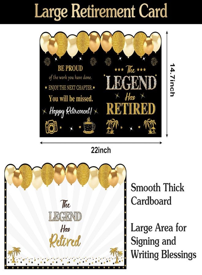 Uiorgui Retirement Card for Man Woman, Black Gold Large Retirement Card for Signing Jumbo The Legend Has Retired Guest Book Greeting Card with Envelope Retired Decorations Gift - Image 3