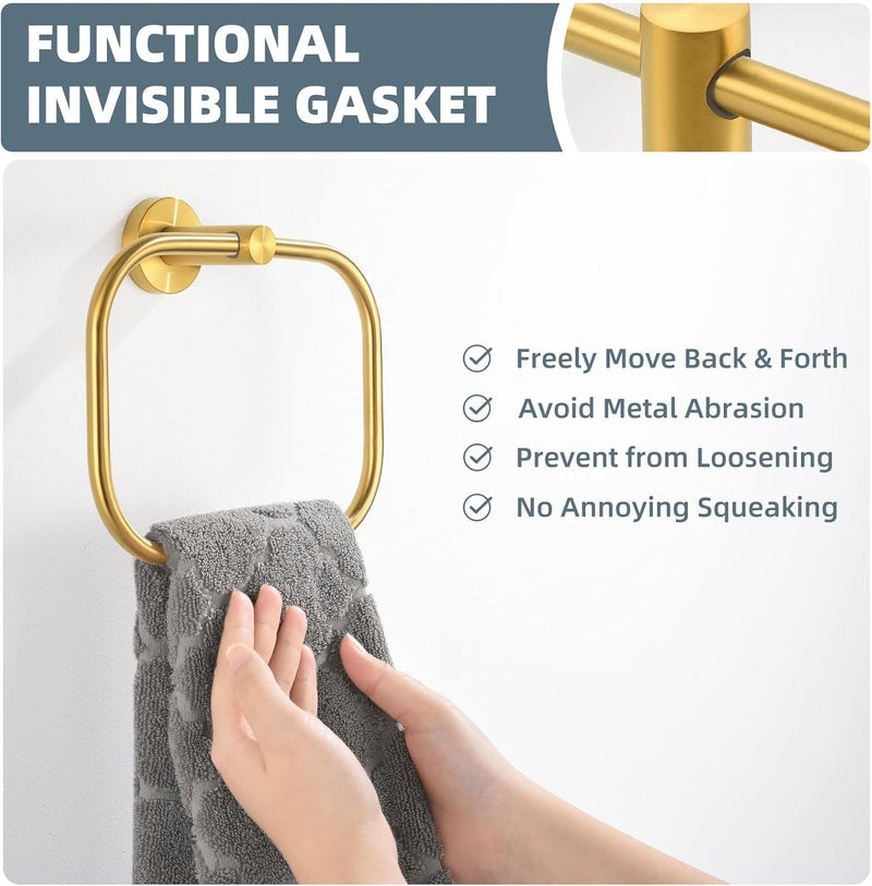 Angle Simple Square Towel Ring Brassy Gold, SUS 304 Stainless Steel Swivel Hand Towel Holder for Bathroom, Wall Mount, 7.87 Inches - Image 5