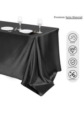 Satin Tablecloth 145*200cm, Overlay Satin Table Cover Rectangle Bright Silk Tablecloth Smooth Fabric Table Decoration for Wedding Banquet Party Events, Black - view 4