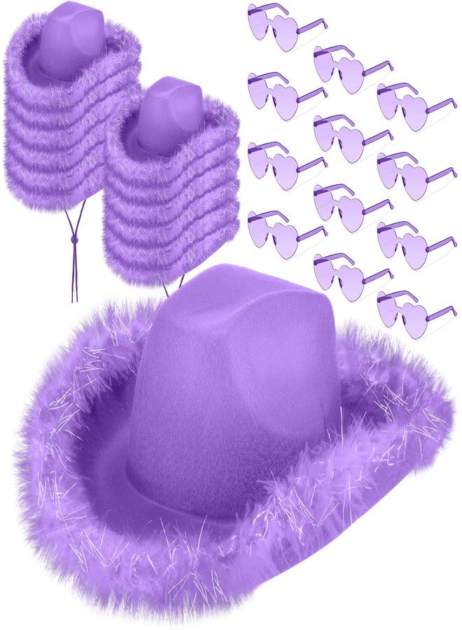 Zhanmai Cowboy Hat Cowgirl Hat with Feathers and Heart Sunglasses for Girls Bachelorette Party, Costume Party(Purple,24) - Image 1