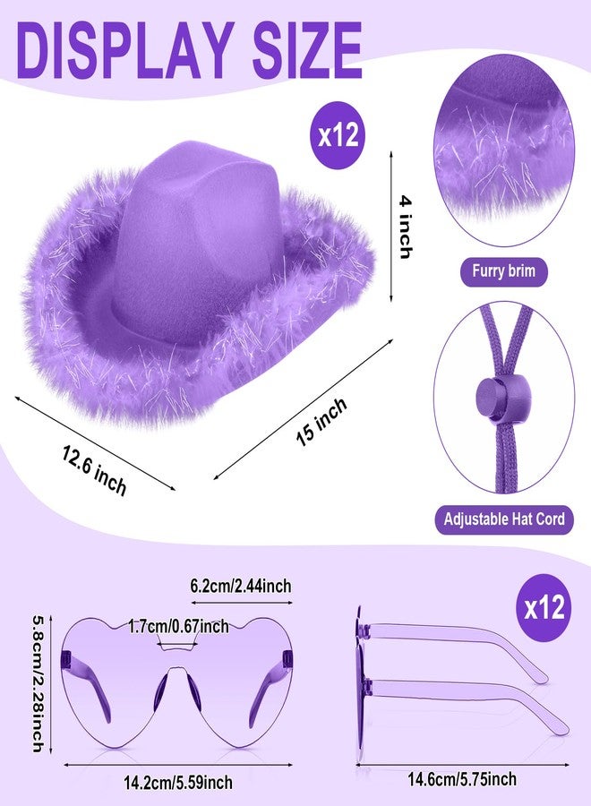 Zhanmai Cowboy Hat Cowgirl Hat with Feathers and Heart Sunglasses for Girls Bachelorette Party, Costume Party(Purple,24) - Image 2
