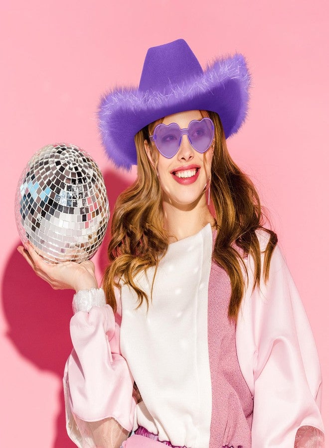 Zhanmai Cowboy Hat Cowgirl Hat with Feathers and Heart Sunglasses for Girls Bachelorette Party, Costume Party(Purple,24) - Image 3