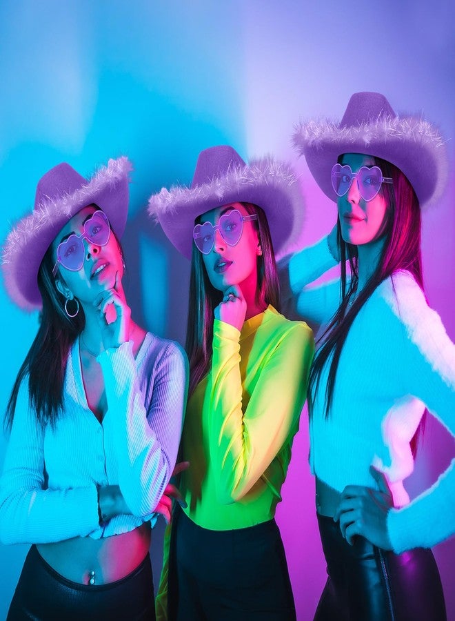 Zhanmai Cowboy Hat Cowgirl Hat with Feathers and Heart Sunglasses for Girls Bachelorette Party, Costume Party(Purple,24) - Image 5