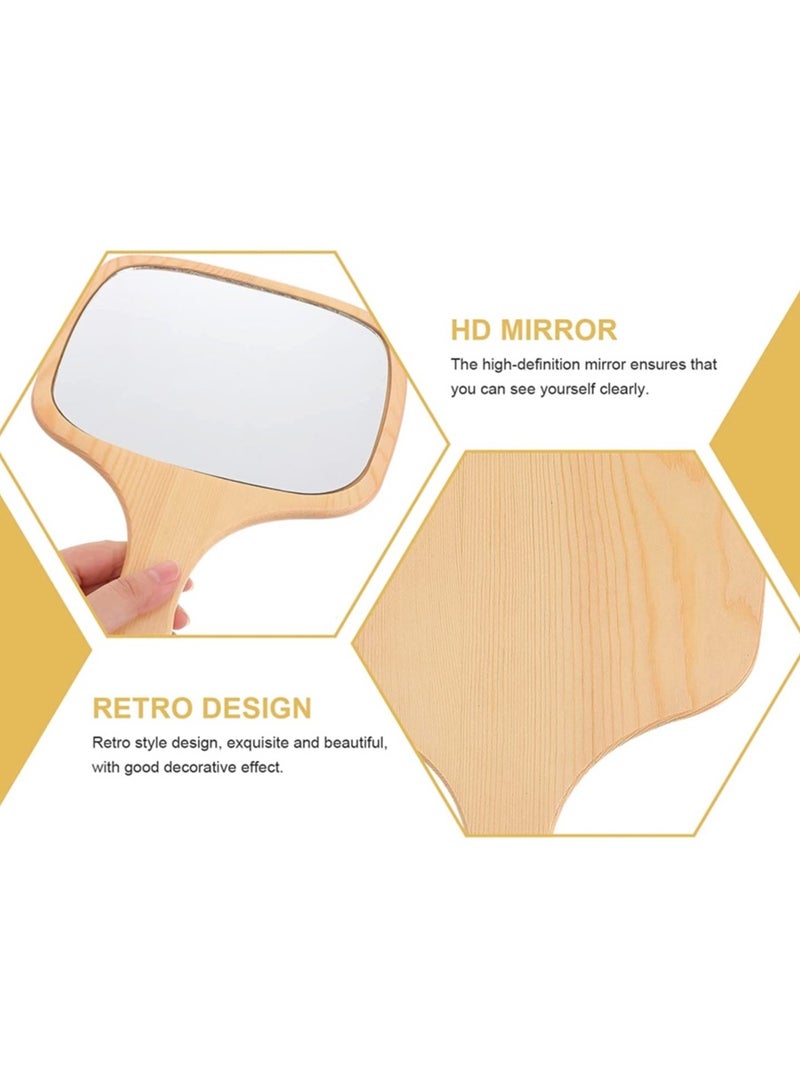 Wooden Hand Mirror Handheld Makeup Mirror with Handle for Barber Hairdressing  - Image 2