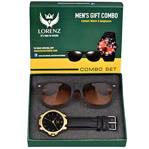 LORENZ Gift Set Combo of Men's Analogue Black Dial Watch & Brown Sunglasses | CM-303SN-13 - Image 1
