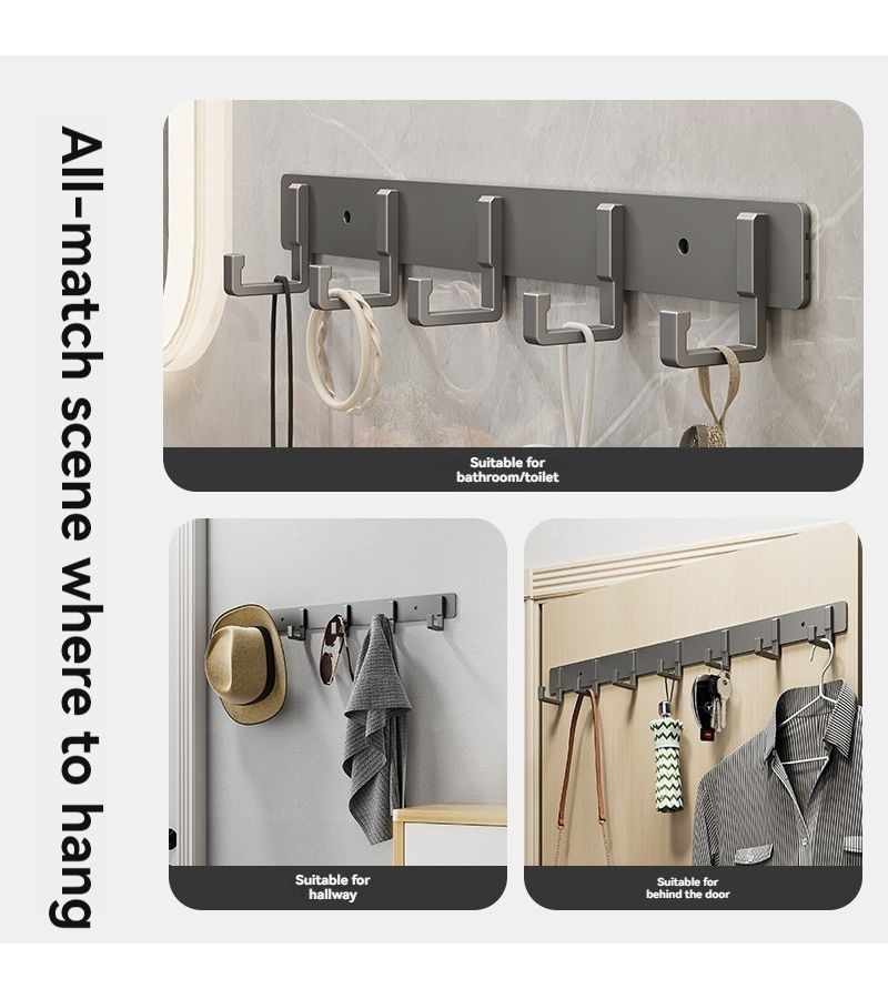 Adhesive Wall Hooks 5 Pack Gray Punch Free Towel Rack Load Bearing Bathroom Clothes Hanger Kitchen Hook - Image 3