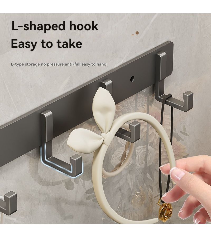 Adhesive Wall Hooks 5 Pack Gray Punch Free Towel Rack Load Bearing Bathroom Clothes Hanger Kitchen Hook - Image 5