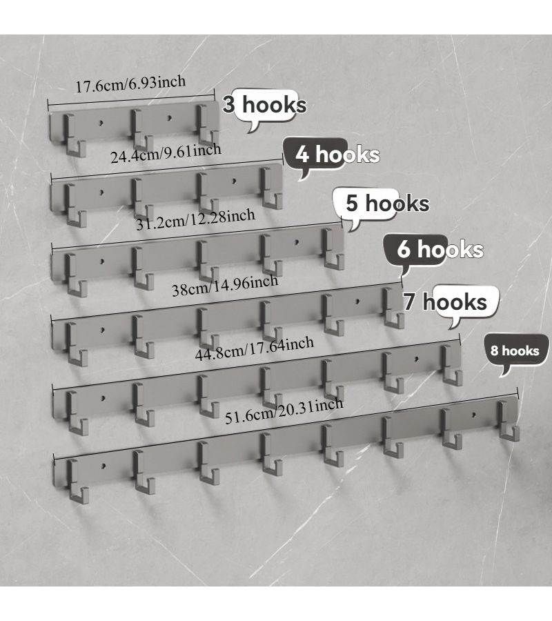 Adhesive Wall Hooks 5 Pack Gray Punch Free Towel Rack Load Bearing Bathroom Clothes Hanger Kitchen Hook - Image 2