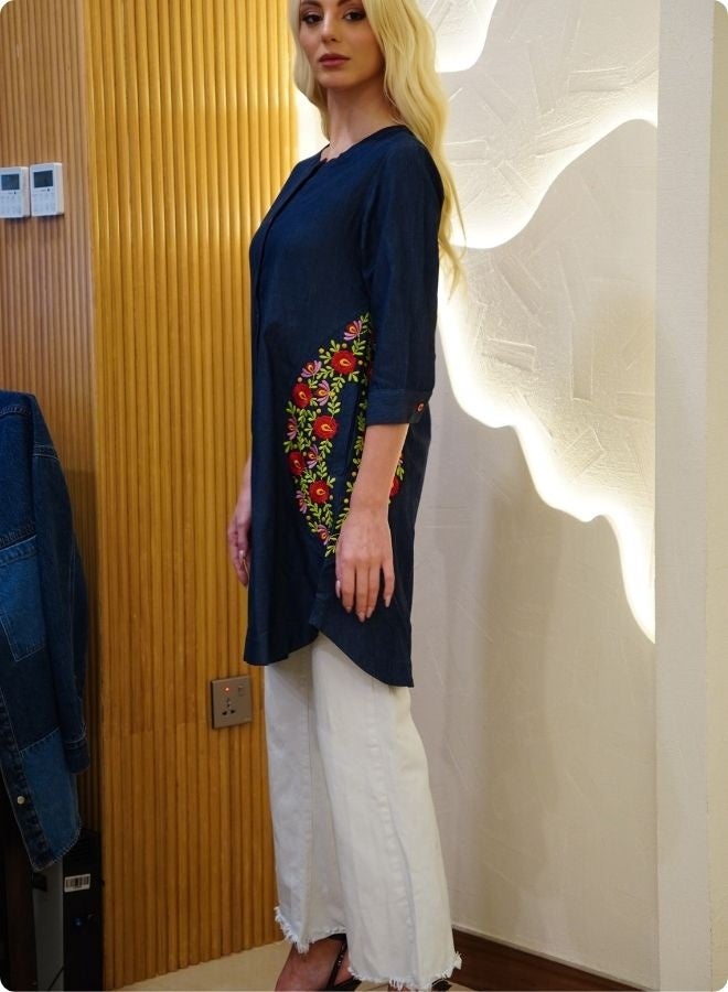 #بي فستان قصير من الدنيم المتين مع جيوب - Image 4