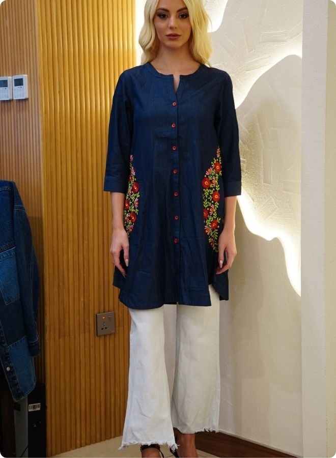 #بي فستان قصير من الدنيم المتين مع جيوب - Image 3