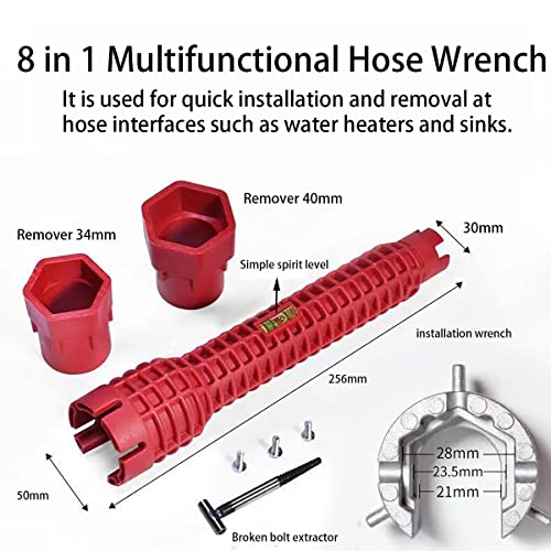 Qiuerte 8 in 1 Multifunctional Sink Bathroom Wrench, Plumbing Installation Tool Household Water Pipe Faucet Washing Basin Corner Valve Sink Repair Removal Tool - Image 2