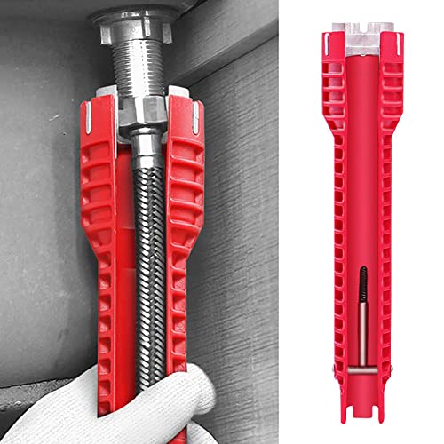 Qiuerte 8 in 1 Multifunctional Sink Bathroom Wrench, Plumbing Installation Tool Household Water Pipe Faucet Washing Basin Corner Valve Sink Repair Removal Tool - Image 1