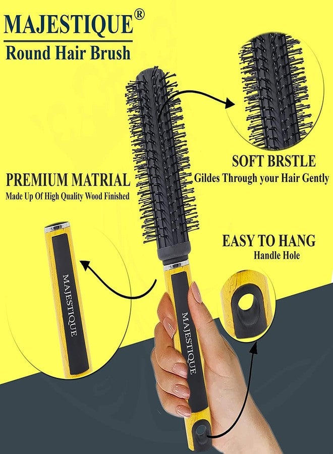 Majestique Round Hair Brush With Round Ball-Tip Ultra Soft Nylon Bristles for Blow Drying & Styling | Anti-Frizz Detangling Roller Hair Brush for Curly, Thick, Long, Wet & Dry Hair | Unisex Hairbrush for Men & Women. - Image 3