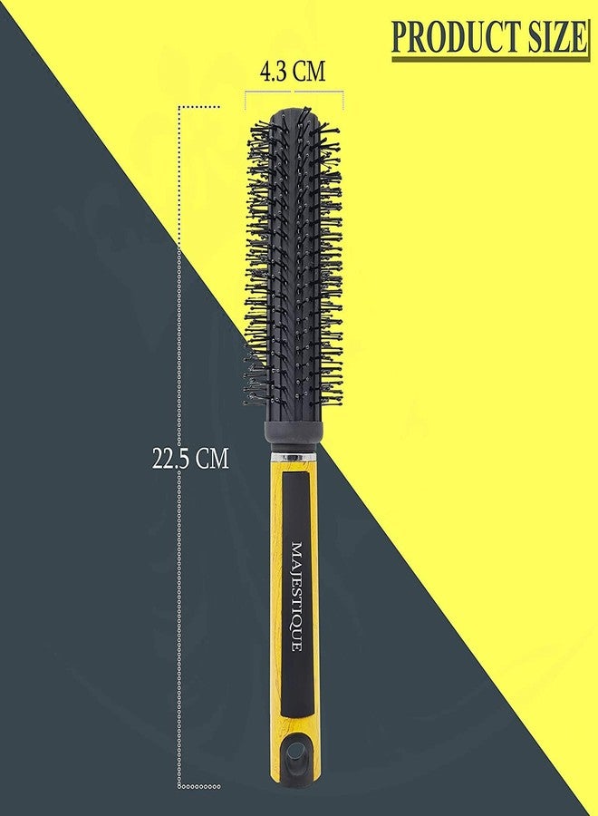Majestique Round Hair Brush With Round Ball-Tip Ultra Soft Nylon Bristles for Blow Drying & Styling | Anti-Frizz Detangling Roller Hair Brush for Curly, Thick, Long, Wet & Dry Hair | Unisex Hairbrush for Men & Women. - Image 2